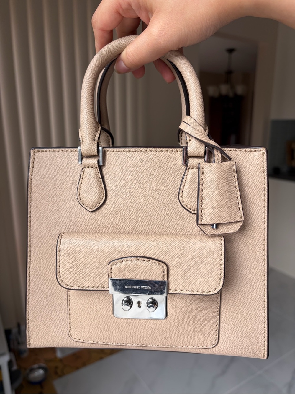 Beige Structured Top-Handle Women’s Bag
